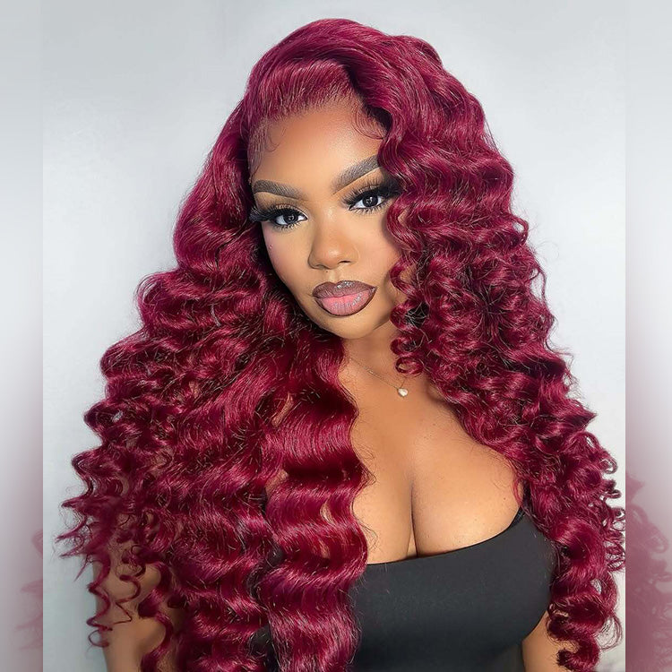 Hot Star Burgundy Colored 6x5 Glueless Ready To Go 13x6 Lace Human Hair Wigs