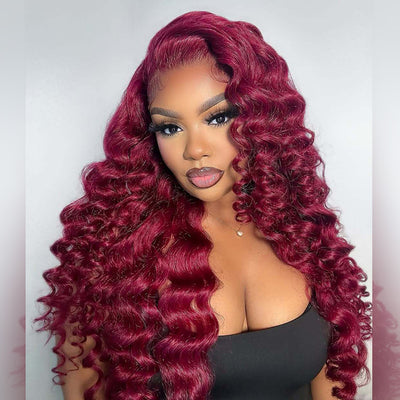 Hot Star Burgundy Colored 6x5 Glueless Ready To Go 13x6 Lace Human Hair Wigs