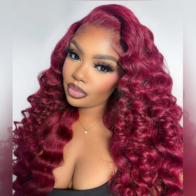Hot Star Burgundy Colored 6x5 Glueless Ready To Go 13x6 Lace Human Hair Wigs