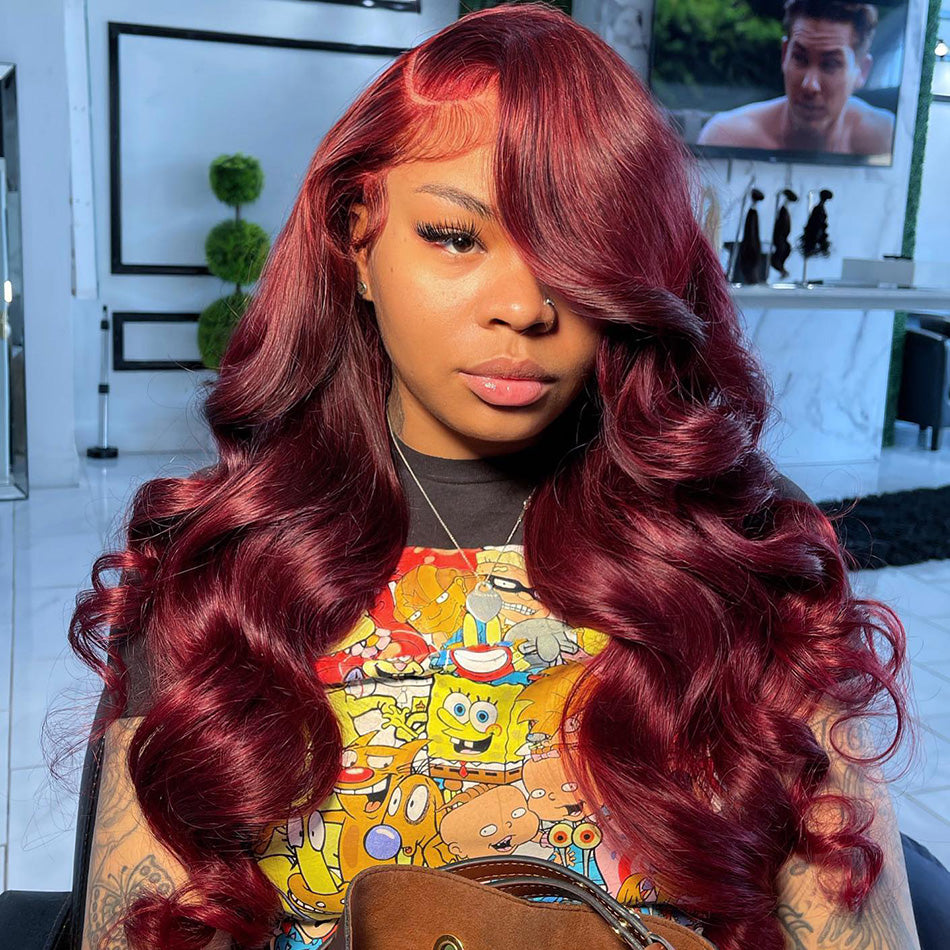 [2 Wigs 13x6 Lace]Chocolate Brown Colored +#99j Burgundy Colored 13x6 Lace Front Human Hair Wig