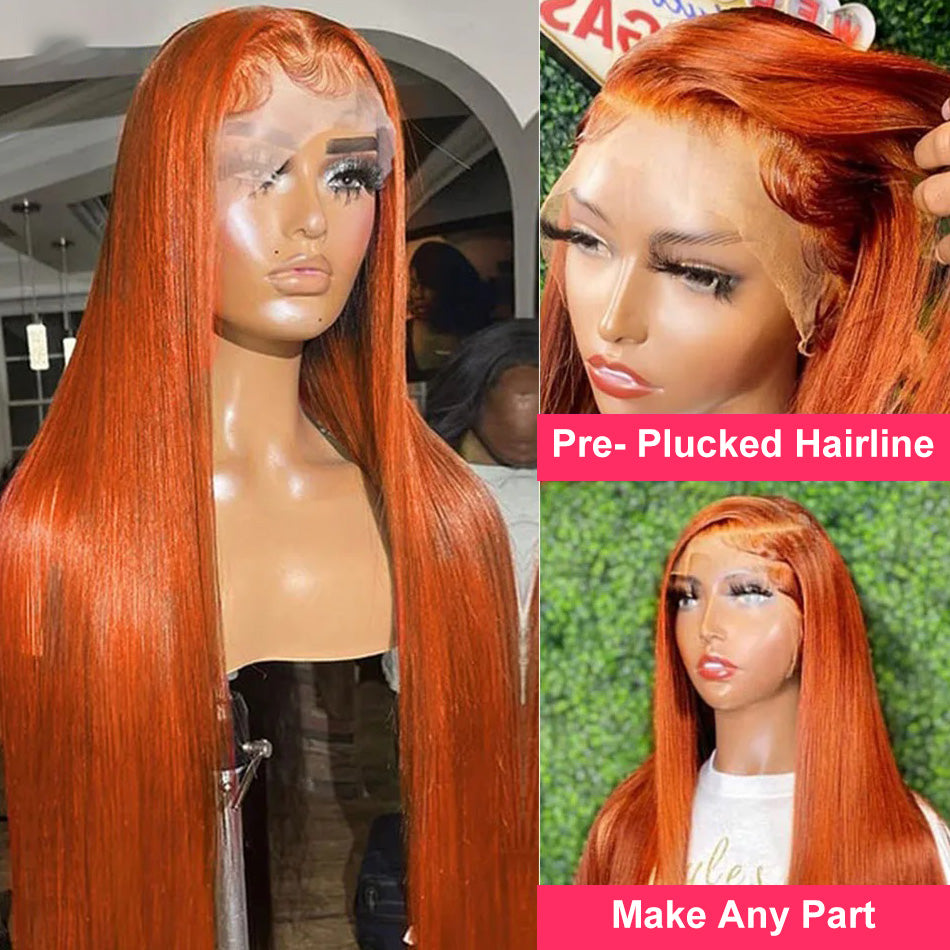 Hot Star Ginger Orange Colored 5x5 13x6 Lace Front Closure Wig 4x6 Glueless Ready To Go Human Hair Wigs Brazilian Straight
