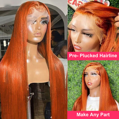 Hot Star Ginger Colored 5x5 13x6 Lace Front Closure Wig 4x6 Glueless Ready To Go Human Hair Wigs Brazilian Straight