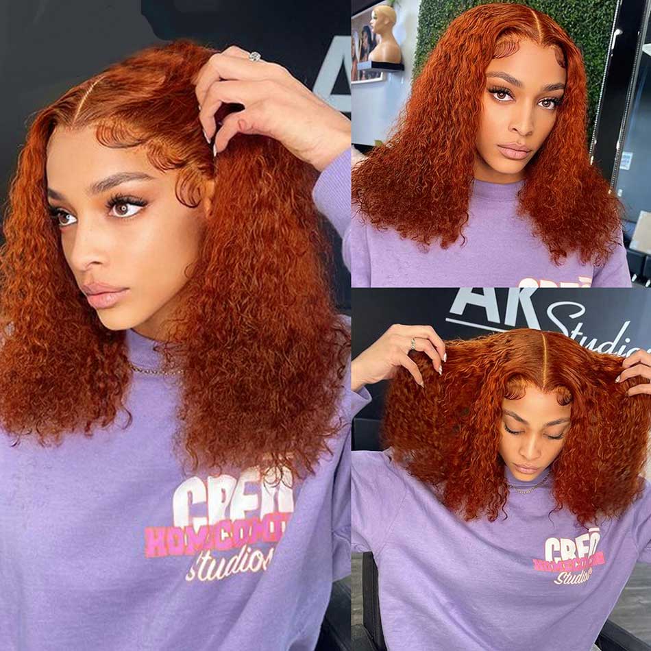 Hot Star 180% Density Ginger Orange Colored Short BOB 13x6 Lace Front Wig 6x4 Glueless Ready To Go Human Hair Wigs Jerry Curly