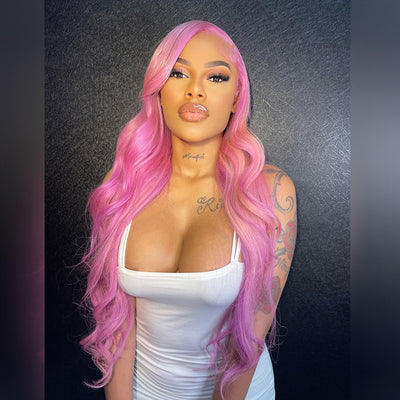 Hot Star 210% Density Bright Purple Pink With Plantium Blonde 13x6 Lace Front Human Hair Wigs Brazilian Body Wave
