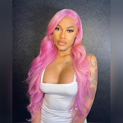 Hot Star 210% Density Bright Purple Pink With Plantium Blonde 13x6 Lace Front Human Hair Wigs Brazilian Body Wave