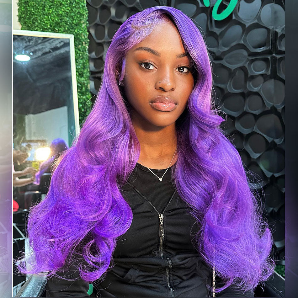 Hot Star 210% Density Purple Colored HD Transparent 13x4 13x6 Lace Front Human Hair Wig