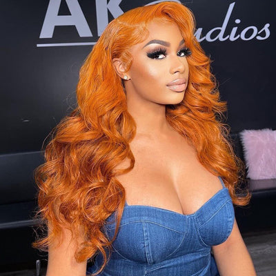 Super Deal ! Hot Star Ginger Orange Colored 13x6 Lace Front Human Hair Wigs