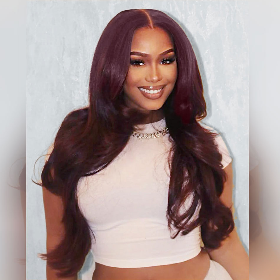Hot Star Plum Wine Burgundy Colored HD Transparent 6x5 Glueless Ready Go Wig 5x5 13x6 Lace Front Human Hair Wig