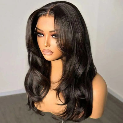 Hot Star 250% Density Double Drawn Curtain Bangs And Layered Cut Design Glueless Lace Wig