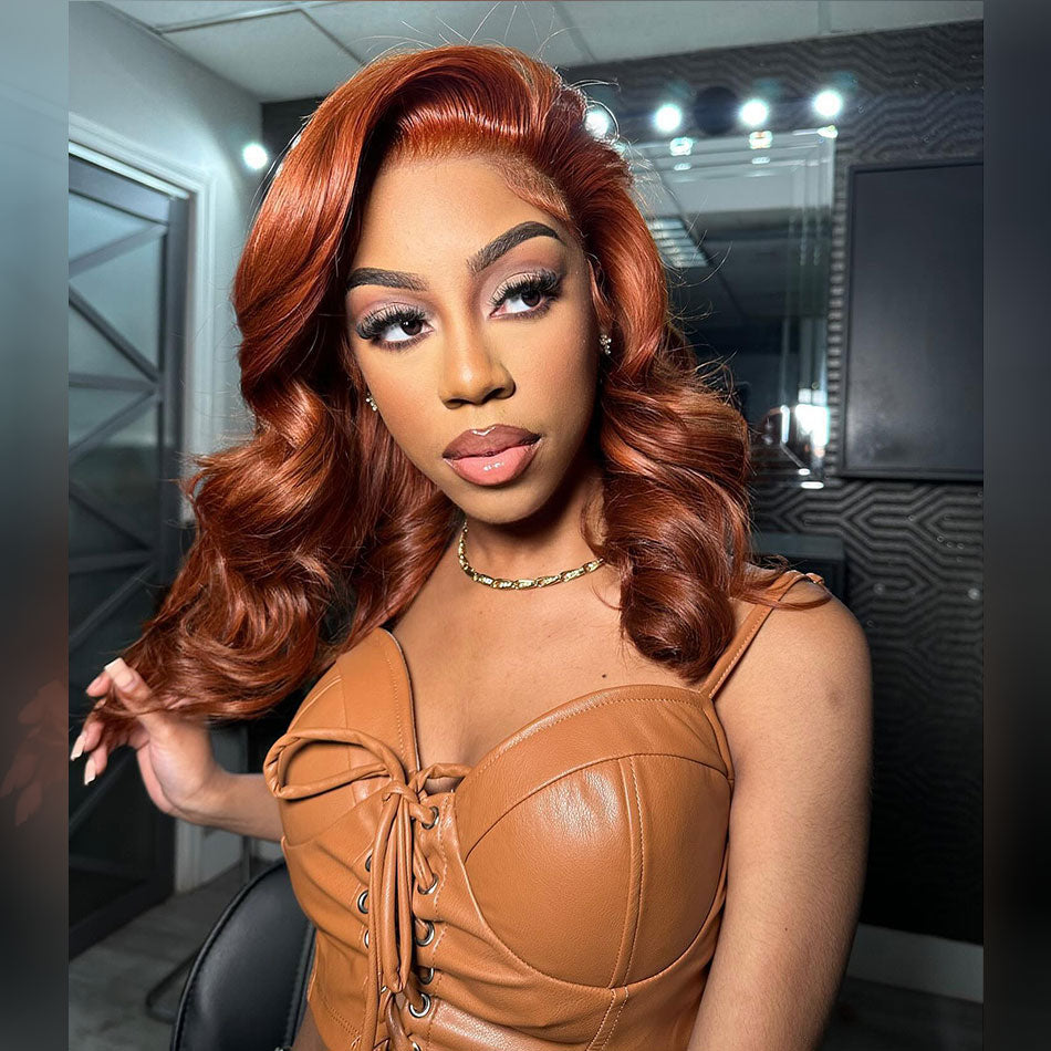 Hot Star Copper Brown Colored 13x6 Lace Front Wig 6x5 Glueless Lace Ready To Go Human Hair Wigs Body Wave