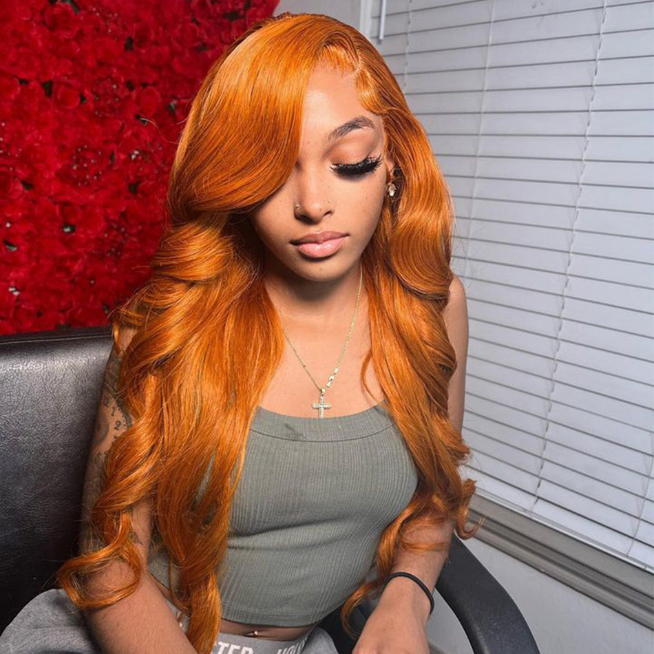Hot Star 180% Density Ginger Orange Colored 5x5 13x6 Lace Front Closure Wig 4x6 Glueless Ready To Wear Human Hair Wig
