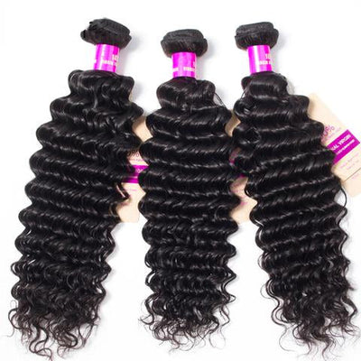 Hot Star Deep Wave Human Hair 3 Bundles With 5x5 Closure 100% Remy Human Hair