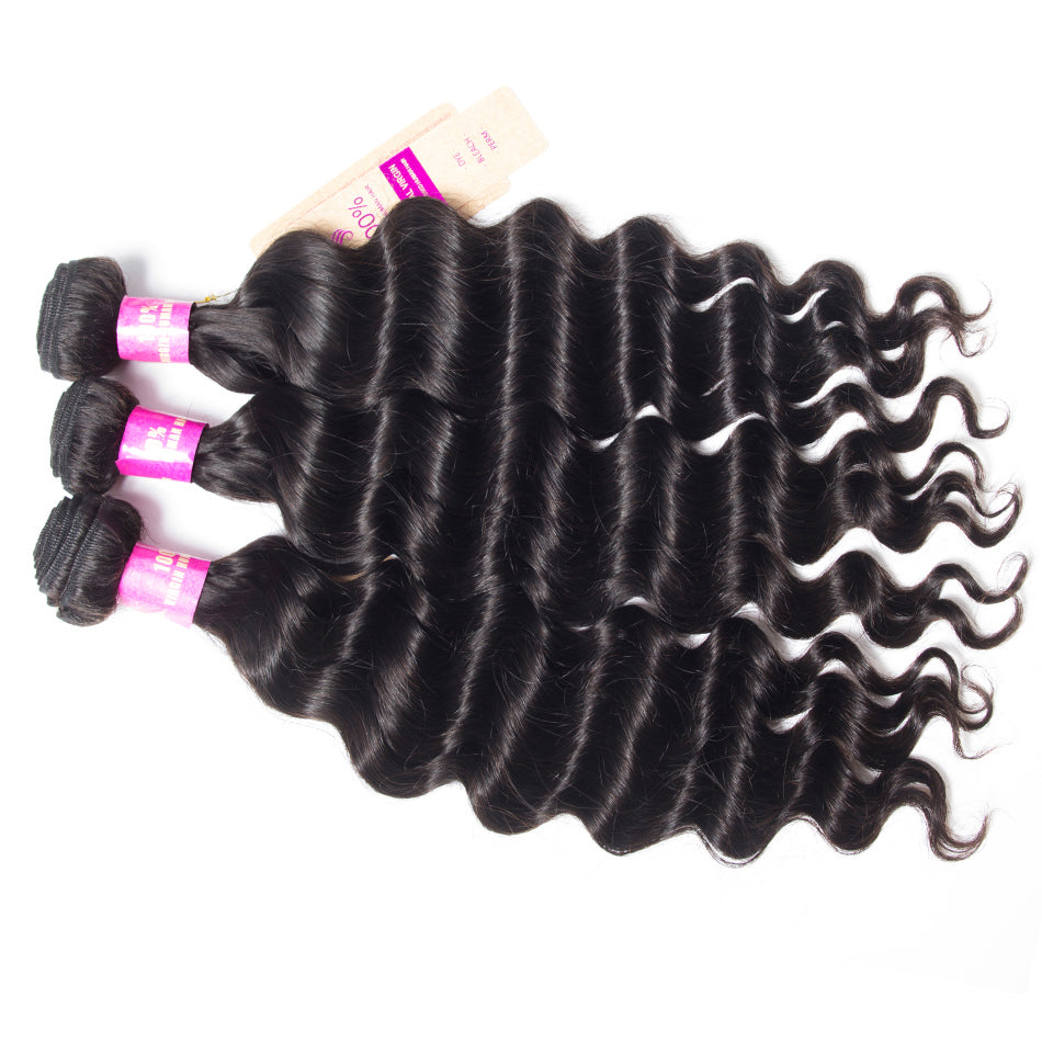 Hot Star Loose Deep Wave Human Hair 3 Bundles With 5x5 Closure 100% Remy Human Hair
