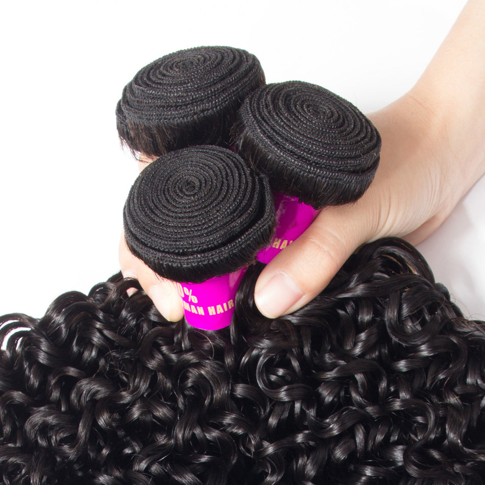 Hot Star Jerry Curly Human Hair 3 Bundles With 13x4 Full Frontal Lace 100% Remy Human Hair