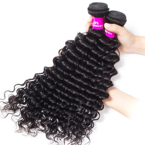 Hot Star Deep Wave Human Hair 3 Bundles With 5x5 Closure 100% Remy Human Hair