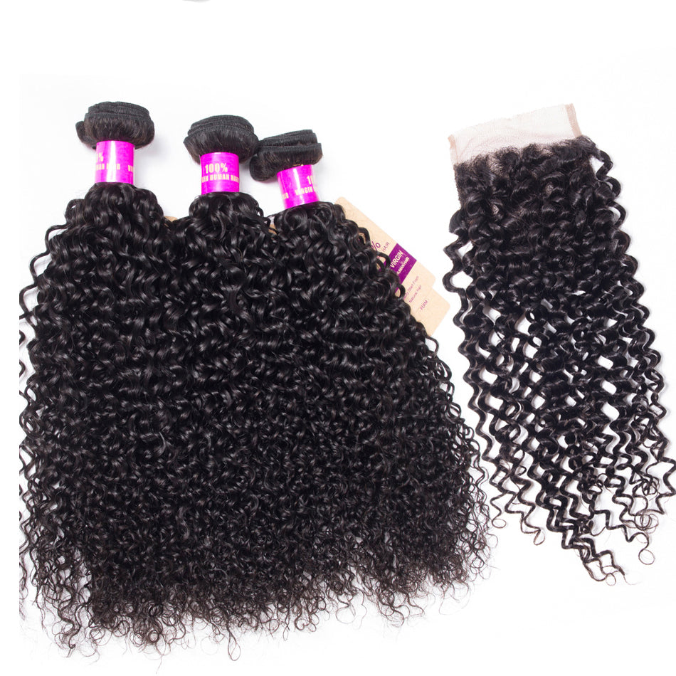 Hot Star Jerry Curly Human Hair 3 Bundles With 5x5 Closure 100% Remy Human Hair