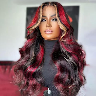 Hot Star Highlight Honey Blonde With Red Colored 5x5 13x6 Lace Front Closure Wig 4x6 Ready To Go Human Hair Wigs Brazilian Body Wave