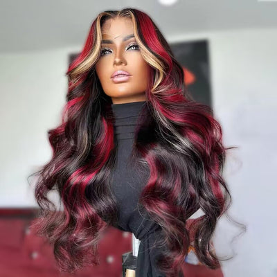 Hot Star Highlight Honey Blonde With Red Colored 5x5 13x6 Lace Front Closure Wig 4x6 Ready To Go Human Hair Wigs Brazilian Body Wave