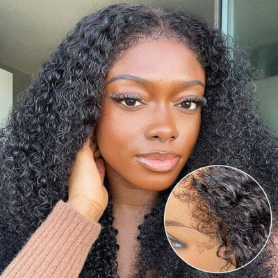 4C Edges Kinky Hairline Glueless Jerry Curly 13x6 Lace Human Hair Wigs