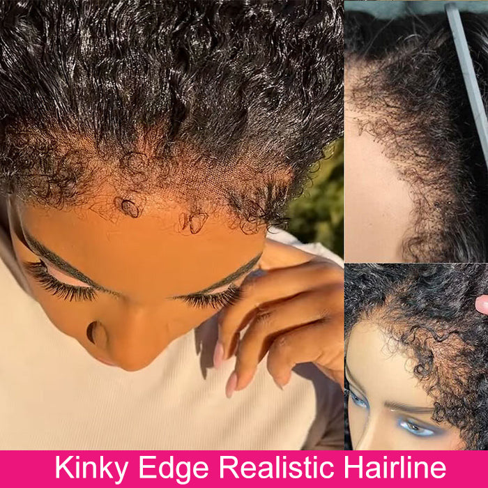 4C Edges Kinky Hairline Glueless Jerry Curly 13x6 Lace Human Hair Wigs