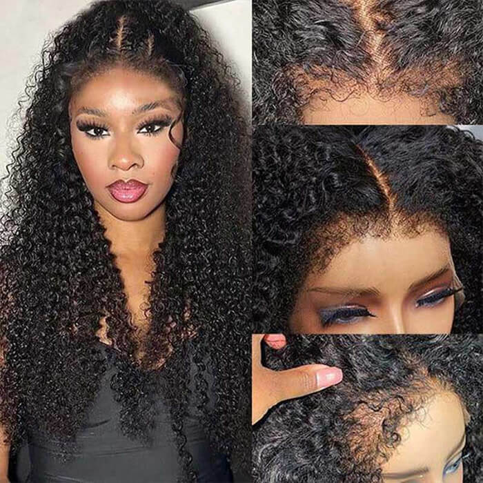 4C Edges Kinky Hairline Glueless Kinky Curly 13x6 Lace Human Hair Wigs
