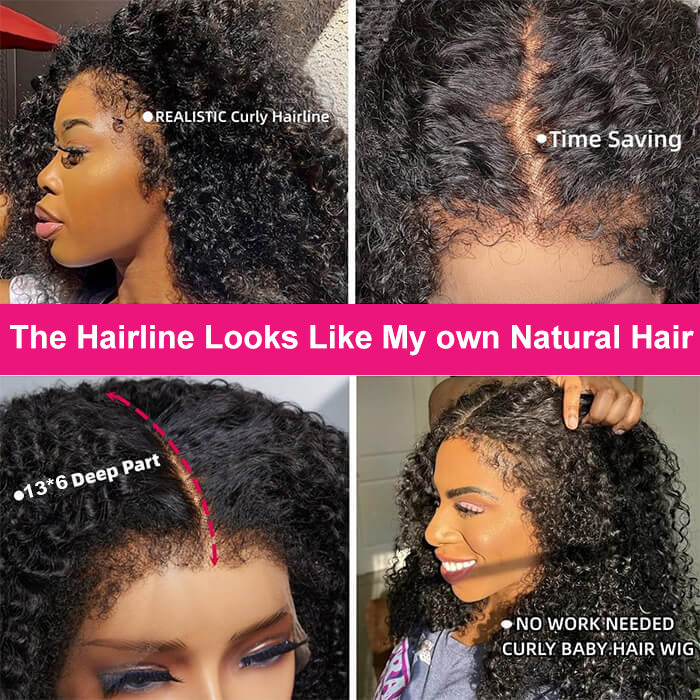 4C Edges Kinky Hairline Glueless Kinky Curly 13x6 Lace Human Hair Wigs