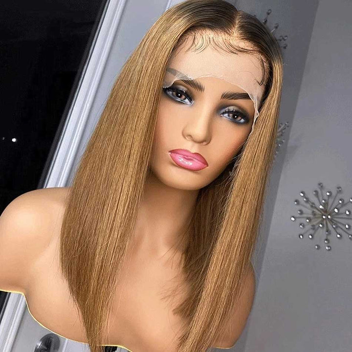 Hot Star 210% Density Ombre Honey Blonde Short Bob 6x5 Glueless 13x6 Lace Front Human Hair Wigs
