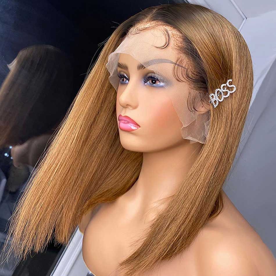 Hot Star 210% Density Ombre Honey Blonde Short Bob 6x5 Glueless 13x6 Lace Front Human Hair Wigs