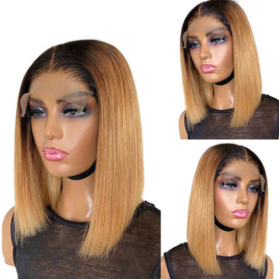 Hot Star 210% Density Ombre Honey Blonde Short Bob 6x5 Glueless 13x6 Lace Front Human Hair Wigs