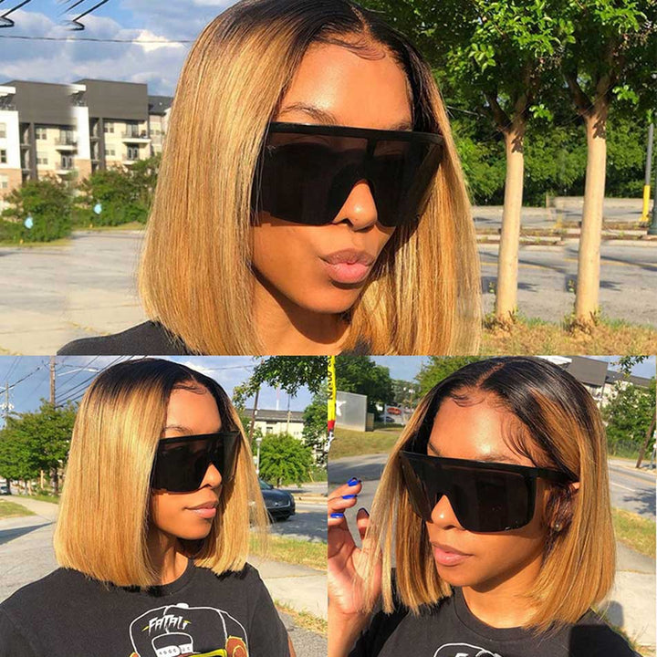 Hot Star 210% Density Ombre Honey Blonde Short Bob 6x5 Glueless 13x6 Lace Front Human Hair Wigs