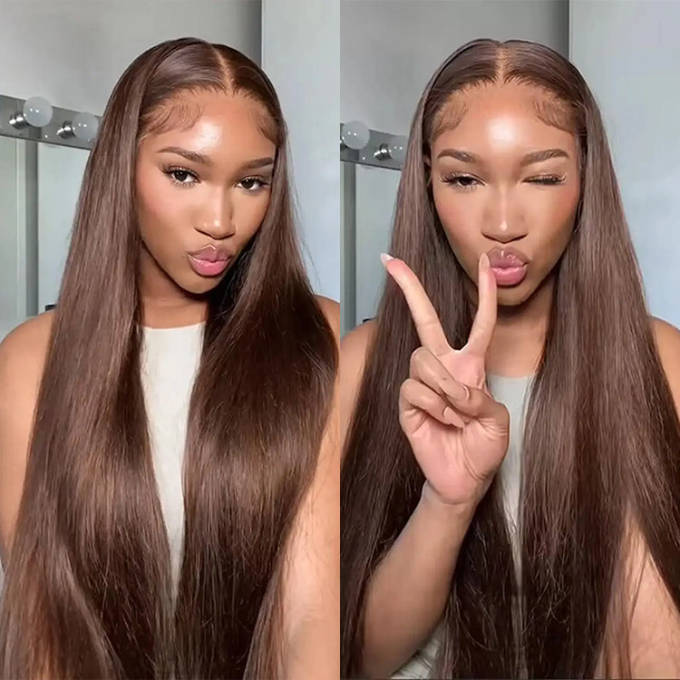 Hot Star Premium 10A 210% Density Chocolate Brown Colored 13x6 Lce Front Wig 6x5 Glueless Ready To Go Human Hair Wigs