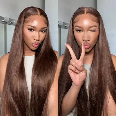 Hot Star Premium 10A 210% Density Chocolate Brown Colored 13x6 Lce Front Wig 6x5 Glueless Ready To Go Human Hair Wigs