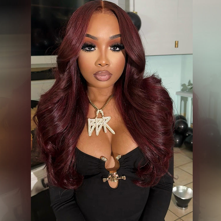 Hot Star Premium 10A 210% Density Plum Burgundy Wine Purple Colored 6x5 Glueless 13x6 Lace Front Human Hair Wigs