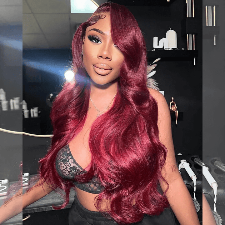 SUPER DEAL ! Hot Star 99J Burgundy HD Transparent 13x6 Lace Front Human Hair Wigs 6x5 Glueless Ready Go Wig Body Wave