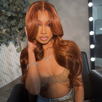 Hot Star Copper Mixed Brown Colored 13x6 Lce Front Wig 6x5 Glueless Ready To Go Human Hair Wigs Body Wave