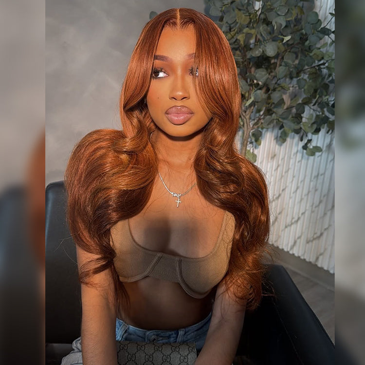 Hot Star Copper Mixed Brown Colored 13x6 Lce Front Wig 6x5 Glueless Ready To Go Human Hair Wigs Body Wave