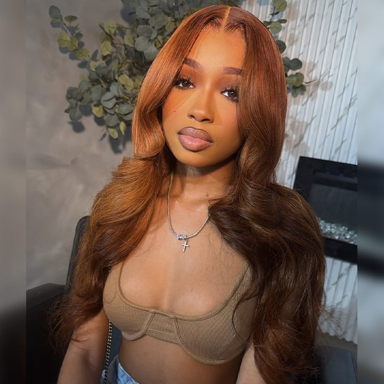 Hot Star Copper Mixed Brown Colored 13x6 Lce Front Wig 6x5 Glueless Ready To Go Human Hair Wigs Body Wave