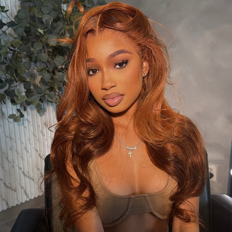 Hot Star Copper Mixed Brown Colored 13x6 Lce Front Wig 6x5 Glueless Ready To Go Human Hair Wigs Body Wave