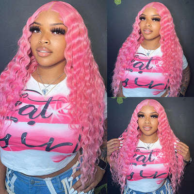 Hot Star 250% Density Customized Colored 13x6 HD Transparent Lace Front Deep Wave Human Hair Wig