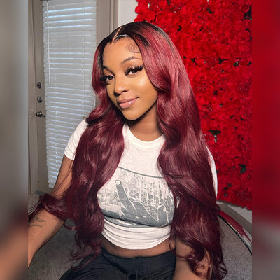 Hot Star Black Root Ombre Burgundy 99J Colored 13x6 Lace Front Wig 6x5 Glueless Ready To Go  Human Hair Wigs