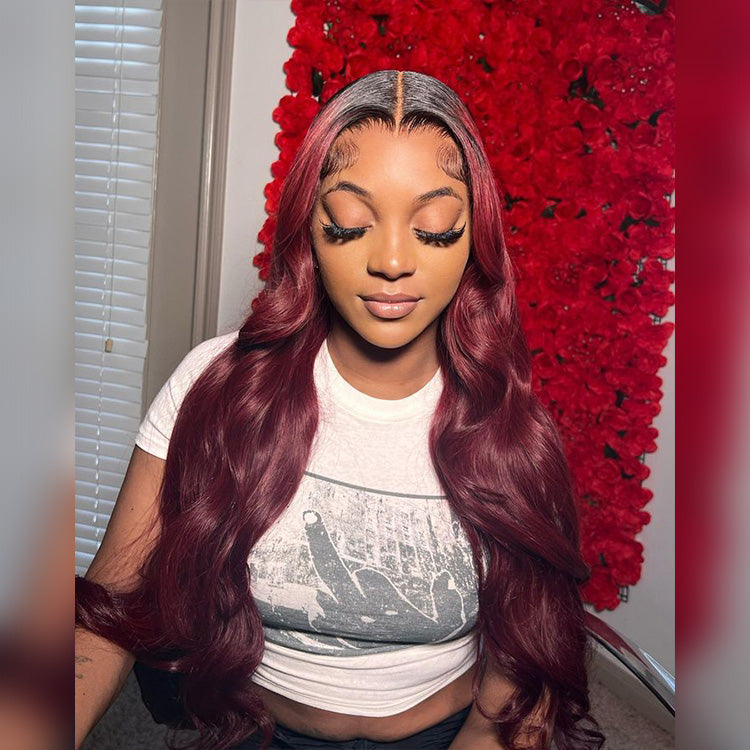 Hot Star Black Root Ombre Burgundy 99J Colored 13x6 Lace Front Wig 6x5 Glueless Ready To Go  Human Hair Wigs