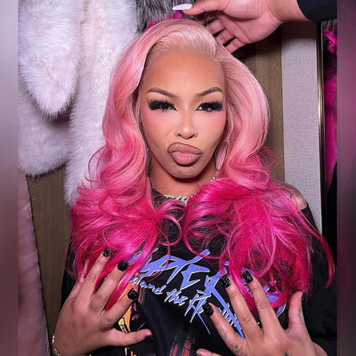Hot Star Top 10A Ombre Pink With Rose Red Colored 250% Density 13x6 Lace Front Human Hair Wigs