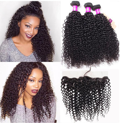 Hot Star Jerry Curly Human Hair 3 Bundles With 13x4 Full Frontal Lace 100% Remy Human Hair