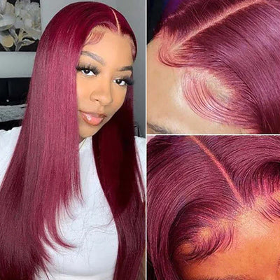 Hot Star Layered Cut #99j Colored 5x5 13x6 Lace Closure Front Wig 4x6 Ready To Go Human Hair Wigs