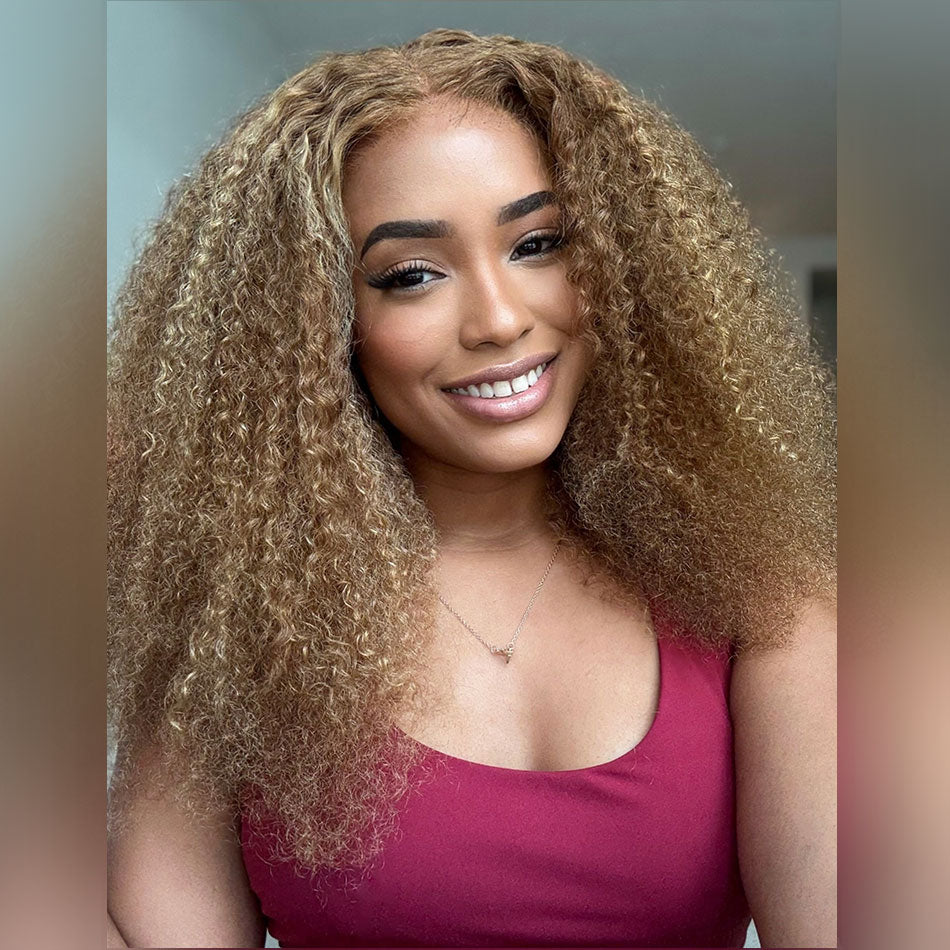 SUPER DEAL ! Hot Star Summer Style 6x5 HD Lace Glueless Kinky Curly Human Hair Wig 20 Inches