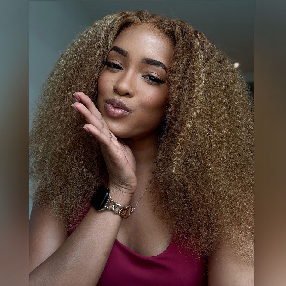 SUPER DEAL ! Hot Star Summer Style 6x5 HD Lace Glueless Kinky Curly Human Hair Wig 20 Inches