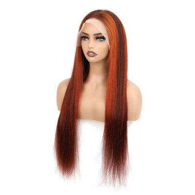 Hot Star HD Transparent Balayage Ginger Orange With Chocolate Brown Colored 13x6 Lace Front Human Hair Wig