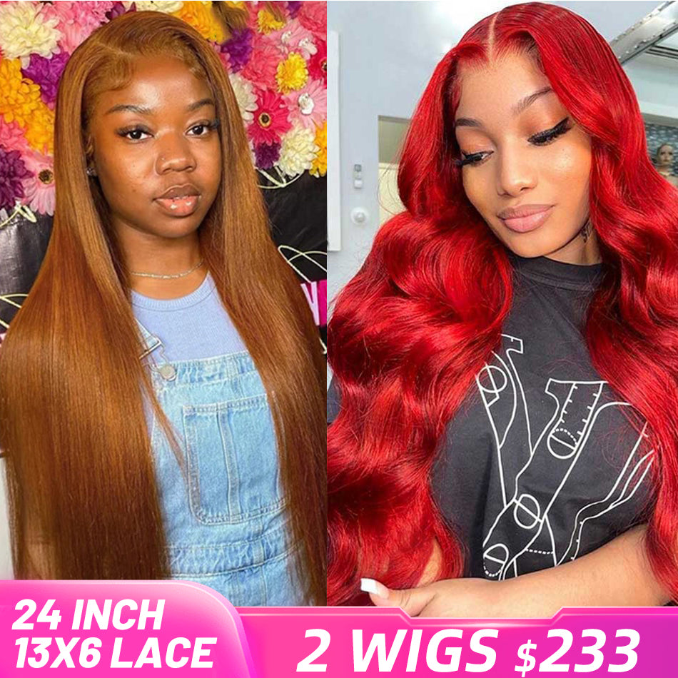 [2 Wigs 13x6 Lace]Ginger Colored +Red Colored 13x6 Lace Front Human Hair Wig