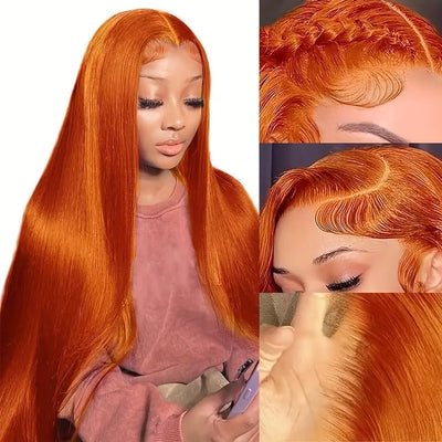 Hot Star Ginger Orange Colored 5x5 13x6 Lace Front Closure Wig 4x6 Glueless Ready To Go Human Hair Wigs Brazilian Straight