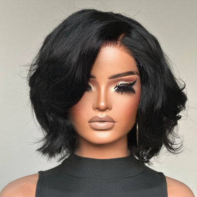 Hot Star 210% Density Chic Elegant Full Short Wavy Human Hair Wigs